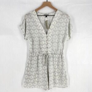 J Valdi Romper Womens Small Gray Medallion Rayon Flutter Sleeve V Neck Tie Waist